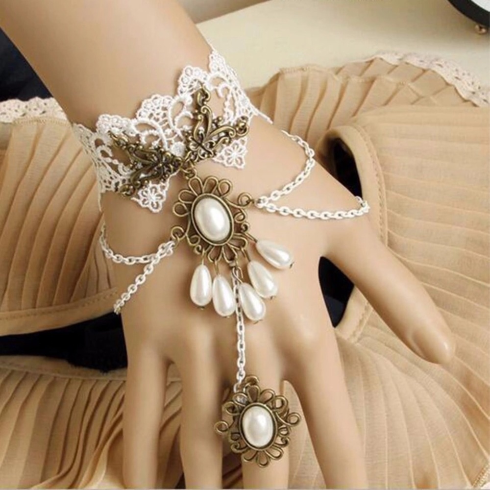 White Lace Ring Bracelet Goth Wicca Costume